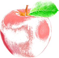 a pink apple with a green leaf on it